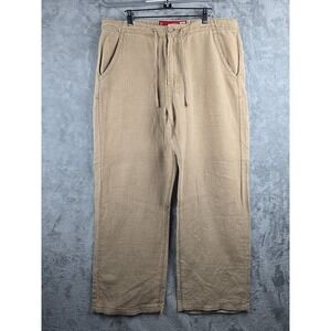 Vintage Guess Linen Pants 38x30 Brown Drawstring Y2K Minimalist Wide Leg Flaw